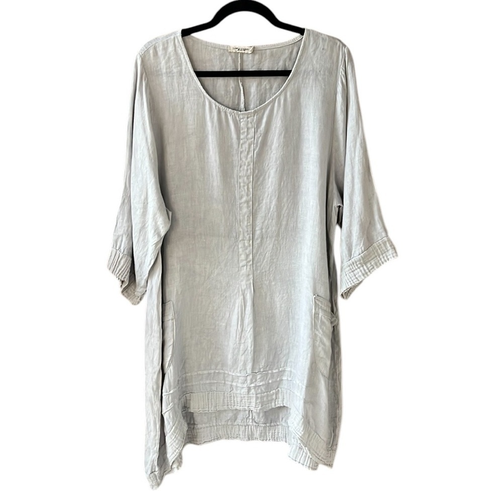 Lungo L’arno 1X 100% Linen Light Gray Lagenlook Boho Shift Long Tunic